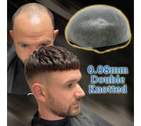 0,08 mm di spessore PU Poly Base Doppio annodato Parrucchino Capelli umani Tempo durevole Lunga durata Protesi capillare da uomo
