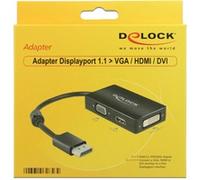 DELOCK ADAPTADOR 3en1 DISPLAYPORT A VGA + HDMI + DVI 0.16M Negro 62656