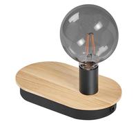 LEDVANCE DECOR Wood lampada da tavolo in legno TOUCH USB, nera, attacco E27 per una facile sostituzione della lampada, compatibile con lampada normale o smart, protezione IP20