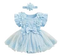 0-24 Mesi Bambine Vestito Set Cerimonia Abito Romper Neonata in Misto Cotone Pagliaccetto Senza Manica Fascia Bowknot Elegante Tunita da Battesimo