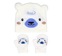 0-3 anni Cappello per maglieria per bambini, Cappello di lana per maglieria, Guanti per cappello lavorato a maglia Set Inverno Baby Cute Cartoon Animal Pattern Cap Mittens Regalo di compleanno(Bianco)