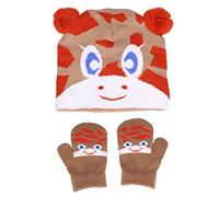 0-3 anni Cappello per maglieria per bambini, Cappello di lana per maglieria, Guanti per cappello lavorato a maglia Set Inverno Baby Cute Cartoon Animal Pattern Cap Mittens Regalo di compleanno(Cachi)