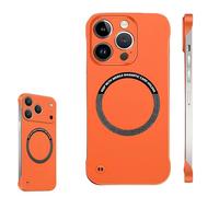 0.3mm Ultra Thin Hard PC Magnetic Frameless Phone Case for iPhone 17 16 15 14 Pro Max, Magnetic Charging Anti-Collision Matte Protective Case (Orange,17promax)