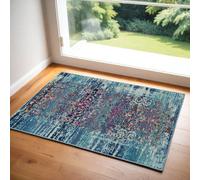 0.6m X 1.2m Blu Rossa E Floreale Arancione Affliggere Area Tappeto