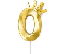 0 candele per torta di compleanno ragazza e ragazzo, corona d'oro candela 0, 8 cm grande dimensione glitter candela di compleanno per torta decorazione torta numero topper