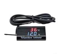0 Termometro digitale a LED da 28 pollici e voltmetro DC12V a due fili con alloggiamento impermeabile per la lettura della tensione e della temperatura della batteria del veicolo (rosso blu)