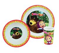 Fun House 005844 Masha e MICHKA-Set da Pranzo Composto da Piatto, Ciotola e Bicchiere per Bambini, Plastica, Multicolore