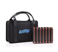 008K10 Hole Blues Armonica a 7 tasti/12 tasti, set adatto per principianti e professionisti, blu e nero, con custodia (7 tasti neri (A, B, C, D, E, F, G))