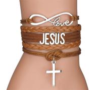 (01) Bracciale con lettere d'amore in materiali misti ed eleganti, intricatamente intrecciato a mano con croce