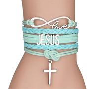 (03) Bracciale con lettere d'amore in materiali misti ed eleganti, intricatamente intrecciato a mano con croce