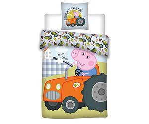 036 Peppa Pig - Biancheria da letto, biancheria per culla/biancheria per culla, Peppa Pig Georges, trattore, biancheria da letto reversibile, federa 40 x 60 + copripiumino 100 x 135 cm, 100% cotone