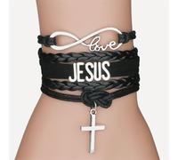 (05) Bracciale con lettere d'amore in materiali misti ed eleganti, intricatamente intrecciato a mano con croce