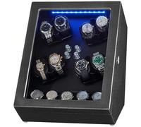 05,Espositore per Carica Orologi Automatico, 8 Caricatori + 5 Cuscini, con Luce Interna E Motore Silenzioso, 5 modalità di Rotazione, per Orologi da Uomo/Donna
