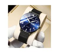 (068 silver mesh with blue face) Men's Automatic Movement Watch Quartz Dual Calendar Luminous Waterproof Korean Style Student Wristwatch 2023 New
