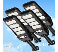 081 Store - 4 PEZZI lampione solare con 144 LED esterno 200W, con palo e telecomando, sensore di movimento e crepuscolare luce biano freddo 6500k