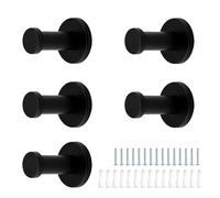 0XBIT Ganci Appendiabiti Neri, 5 pezzi Gancio da Parete in Acciaio Inox, Ganci da Parete per Bagno, Ganci Appendiabiti con Viti e Tubo di Espansione, adatti per Cucina, Bagno e Camera da Letto
