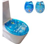 0XBIT Sedile per WC Allungato con Coperchio a Chiusura Morbida, Chiusura lenta e silenziosa, Coperchio ergonomico Adatto a WC allungati o ovali, Coperchio in Resina Conchiglie Trasparenti