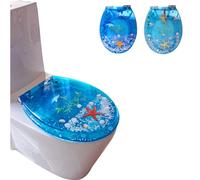 0XBIT Sedile per WC Allungato con Coperchio a Chiusura Morbida, Chiusura lenta e silenziosa, Coperchio ergonomico Adatto a WC allungati o ovali, Coperchio in Resina Conchiglie Trasparenti