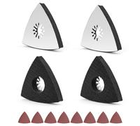0XBIT Tampone Abrasivo Triangolare, 4 Pezzi da 80 MM Piastra di Levigatura A Delta, Multifunzione Accessori con 8 Fogli di Carta Vetrata, Adatto per Legno, Metallo, Plastica Dura, Gesso