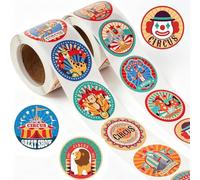 1.000 adesivi per carnevale e circo, con piccoli animali e pagliacci, autoadesivi adatti per decorazioni per feste, confezioni regalo e decorazioni per regali (set da 2 rotoli)