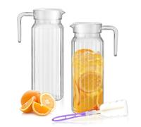 1,1 L Brocca in Acrilico, TIE-DailyNec 2 Pack Brocca per acqua in Plastica Trasparente, BPA-Free Brocca per Succo con Coperchio e Manico per Limonata, Latte, Tè, Include 1 Pennello a Manico Lungo