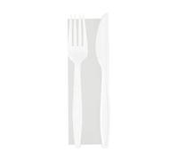 1/100/300 BIS DI POSATE IMBUSTATE CON TOVAGLIOLO - riutilizzabili - SET TRASPARENTI Posate forchetta + coltello (250 PEZZI BIANCO)