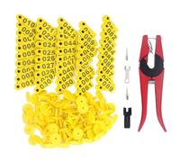 1-100 Marchi auricolari numerati per bestiame Marchio auricolare per animali con applicatore per bovini, cavalli, suini, ovini (Yellow Ear Tag with Red Pliers with 2 Ear Tag)