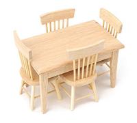 1:12 Casa delle bambole in miniatura sedia da tavolo simulata, sedia da pranzo Set di mobili in legno Mini mobili Modello di giocattolo Accessorio (colore del legno)(Table and chair set)