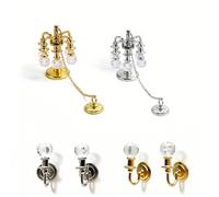 1:12 Scala Lampada a Sospensione in Metallo con Cristalli, 1 Coppia di Applique da Parete in Cristallo, Lampade a Sospensione in Cristallo, Modello in Miniatura di Mobili per Soggiorno, Grande Appliqu