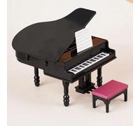 1:12 Scala Mini Piano Accessorio Casa delle Bambole con Panchina, Pianoforte e Sedia Modello Realistico - Replica in Plastica Nera di Alta Qualità, Artigianato in Resina Durevole, Decorazione per la C