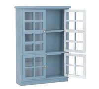 1:12 Scala Mobili per Casa delle Bambole Armadio Mini Scafale Quattro Ante | 1/12 Libreria Betulla per Casa delle Bambole, Vetrina Mini con Quattro Antenne Blu Scuro per Decorazione Casa Bambole
