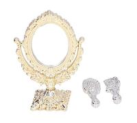 1:12 Specchio da bambola in miniatura e set di pettine Accessori per vanità decorativi portatili per mobili per bagno o camera da letto ideali per hobbisti, collezionisti e (Golden oval)