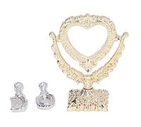 1:12 Specchio da bambola in miniatura e set di pettine Accessori per vanità decorativi portatili per mobili per bagno o camera da letto ideali per hobbisti, collezionisti e (Golden peach heart)