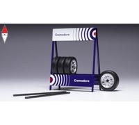 1/18 IXO CAVALLETTO SUPPORTO 4X PNEUMATICI CROMODORA - METAL RACK WITH 4X TYRES