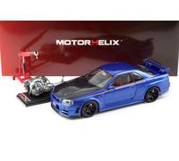1:18 MOTORHELIX Nissan R34 Nismo Crs Bayside Blu/Carbonio Hood