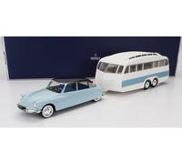 1959 Citroen DS 19 Azul Nube/Berenjena + Caravana Henon Blanca/Azul 1:18 Norev 1