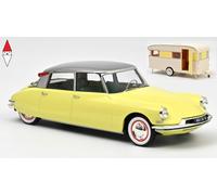 MODELLINO AUTO STATICO DIECAST CITROEN DS19 CON ROULOTTE 1960 GIALLO SCALA 1/18