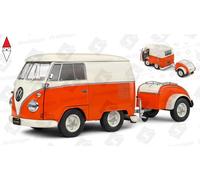 VW T1 BUS Kool Kombi Arancione Bianco Con Rimorchio Modellino 1:18 Solido