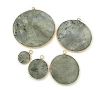 1 2 3 5 pezzi Ciondolo a fetta di agata nera naturale Ciondoli rotondi in pietra piatta Ciondoli neri di guarigione Reiki per la creazione di gioielli fatti a mano-Labradorite-40mm 3 pezzi