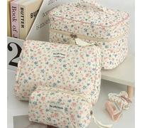 1/2/3 pezzi Borsa da viaggio portatile con cerniera grande, per trucchi e gioielli, motivo floreale beige, regalo di compleanno o vacanza per donna, organizer cosmetici essenziale, idea regalo, organi