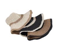 1/2/3 pezzi Cappello con protezione solare di paglia patchwork da pescatore trekking Cappelli for donna Per Viaggi(Black-Khaki-Beige 3 pcs)