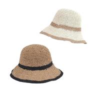 1/2/3 pezzi Cappello con protezione solare di paglia patchwork da pescatore trekking Cappelli for donna Per Viaggi(Khaki and Beige 2 pcs)