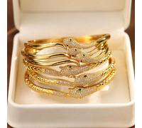 1/2/3 Pezzi Di Braccialetti Alla Moda Classici Con Occhio Verde Ouroboros Placcati In Oro 24K, Diametro 60mm Braccialetti Aperti A Forma Di Serpente, Adatti Per L''uso Quotidiano Delle Donne, Senza Sc