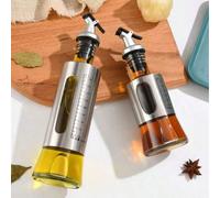 1/2/3 set di bottiglie di olio in vetro e pelle, acciaio inossidabile, bottiglie di condimento in quantità controllata, bottiglie di salsa di soia a prova di perdite, set di condimento da cucina, bott