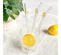 1/2/4/5/8 pezzi Cannucce in vetro giallo con decorazione a fetta di limone - Set di cannucce riutilizzabili trasparenti e pieghevoli anti-rottura con topper, adatte per tè al latte, caffè, succhi, fra