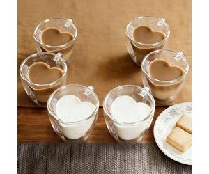 1/2/4/6 Confezione Tazza da caffè/tè in vetro a doppio strato a forma di cuore, 80ml e 200ml. Trasparente, unica e isolata, con manico. Adatta per espresso, cappuccino. Può essere anche usata come reg