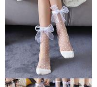 1/2/4 paia di calze alte al ginocchio in seta trasparente con bordo in pizzo, calze Lolita in pizzo trasparente, calze corte alla caviglia in rete sottile con fiocco, collant da donna 36-39Geometrico,
