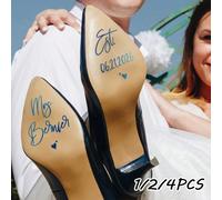 1/2/4 pezzi Adesivi personalizzati impermeabili a forma di cuore per scarpe da sposa, con testo e data, adesivi personalizzati con nome e parola glitterati, decalcomanie per scarpe con tacco alto, reg