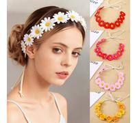 1/2/4 Pezzi Fasce per capelli intrecciate con margherite e girasoli, accessori per capelli boho da spiaggia, decorazioni autunnali, forniture scolastiche, fasce per capelli intrecciate multicolore Tag