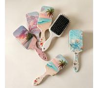 1/2/4 pezzi/Set Pettine massaggiante con cuscino d'aria, motivo estivo con oceano, albero di cocco, conchiglia, stella marina, spiaggia e tramonto, pettine con cuscino d'aria per uso domestico, pettin